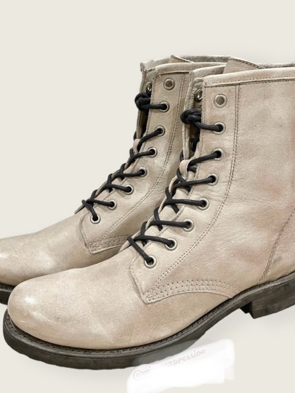Neutral Grey Lace-Up Leather Frye Boots